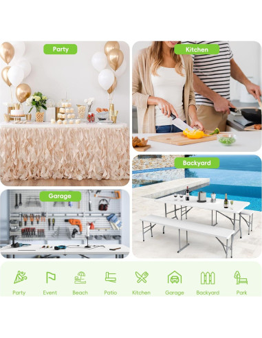 Conjunto de Mesa Plegable HLPB 180x71 cm con 2 Bancos