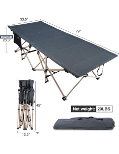 Cama de Camping Plegable REDCAMP XL 201x85cm 272kg Gris 2