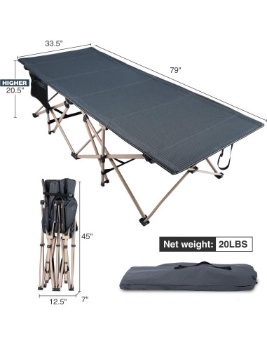 Cama de Camping Plegable REDCAMP XL 201x85cm 272kg Gris