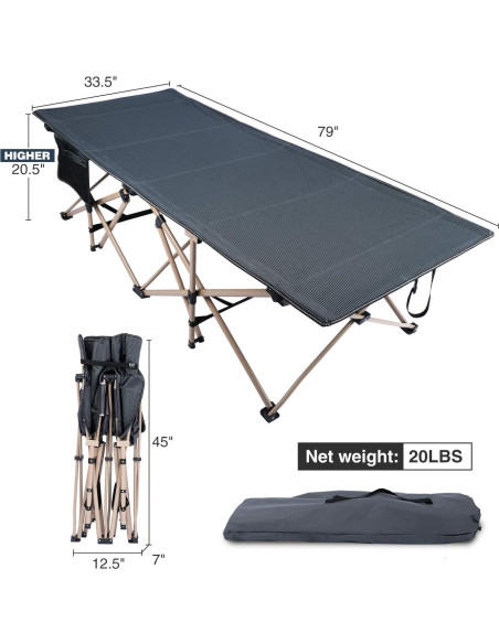 Cama de Camping Plegable REDCAMP XL 201x85cm 272kg Gris