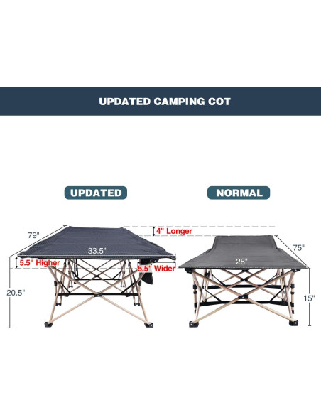 Cama de Camping Plegable REDCAMP XL 201x85cm 272kg Gris