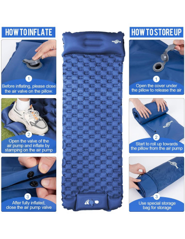 Almohadilla Inflable WANNTS para Camping 190.5x63.5cm Azul