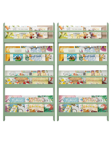 Estantería para Niños FOTOSOK Verde 2 Pcs 4 Niveles Almacenamiento