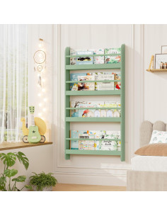 Estantería para Niños FOTOSOK Verde 2 Pcs 4 Niveles Almacenamiento 2