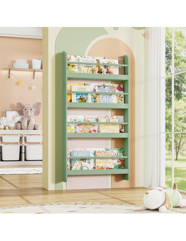 Estantería para Niños FOTOSOK Verde 2 Pcs 4 Niveles Almacenamiento