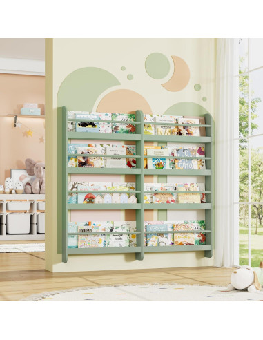 Estantería para Niños FOTOSOK Verde 2 Pcs 4 Niveles Almacenamiento