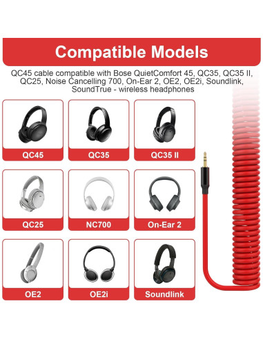 Cable de audio enrollado Gneinour 1.2m-4.8m 2.5mm a 3.5mm Rojo