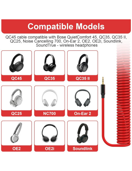 Cable de audio enrollado Gneinour 1.2m-4.8m 2.5mm a 3.5mm Rojo