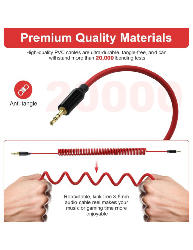 Cable de audio enrollado Gneinour 1.2m-4.8m 2.5mm a 3.5mm Rojo