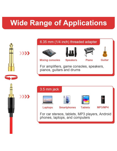 Cable de audio enrollado Gneinour 1.2m-4.8m 2.5mm a 3.5mm Rojo