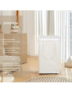 Cesta de Ropa Plegable DOKEHOM 90L con Ruedas Beige 2