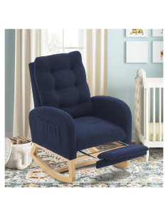 Silla Mecedora Cinkehome Glider Azul Teddy con Reposapiés