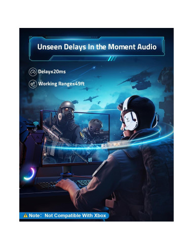 Auriculares Gaming Inalámbricos HW20 - 50mm, 50H, Bluetooth 5.4, RGB