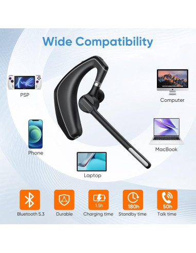 Auricular Bluetooth Inalámbrico Herloreen A6 con Micrófono y Cancelación de Ruido