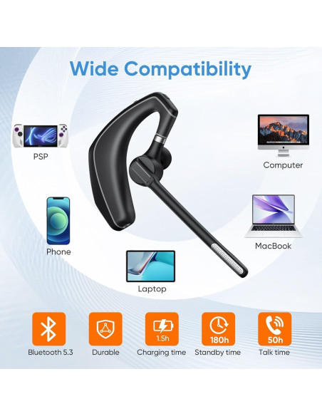 Auricular Bluetooth Inalámbrico Herloreen A6 con Micrófono y Cancelación de Ruido