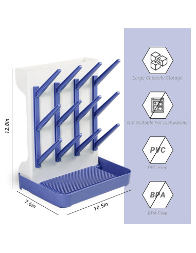 Organizador de Secado de Biberones Veyth Azul - Vertical, 12 Ganchos