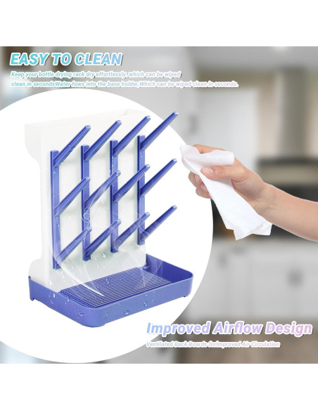 Organizador de Secado de Biberones Veyth Azul - Vertical, 12 Ganchos