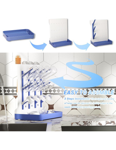 Organizador de Secado de Biberones Veyth Azul - Vertical, 12 Ganchos