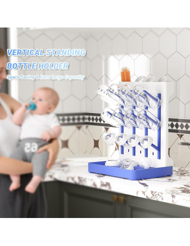 Organizador de Secado de Biberones Veyth Azul - Vertical, 12 Ganchos