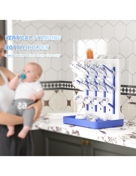 Organizador de Secado de Biberones Veyth Azul - Vertical, 12 Ganchos