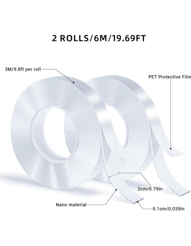 Cinta Adhesiva Doble Cara SUTOUG 6m Transparente Reutilizable