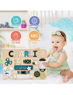 Tablero Ocupado Montessori de Madera Verde para Niños 2