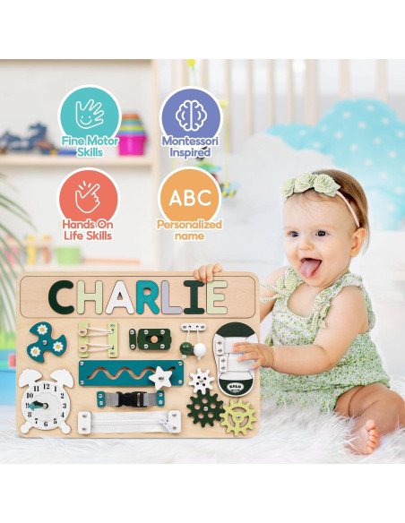 Tablero Ocupado Montessori de Madera Verde para Niños