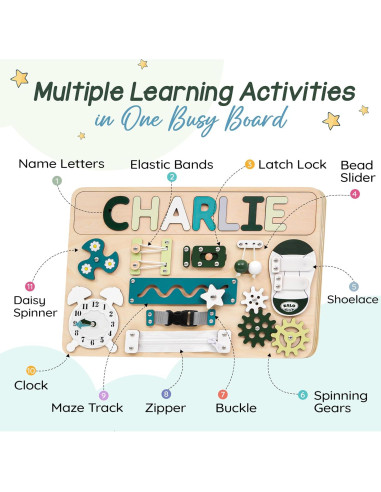 Tablero Ocupado Montessori de Madera Verde para Niños