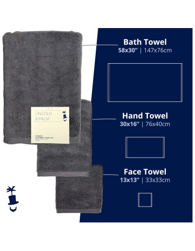 Conjunto de Toallas Lincoln & Palm 3 Piezas 700 GSM Carbón