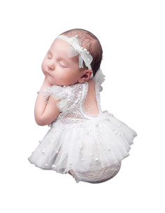 Conjunto de Fotografía para Recién Nacidos BLUETOP - Mono de Encaje y Diadema