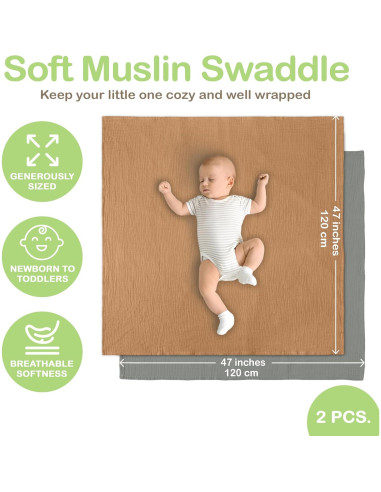 Manta de Muselina Algodón Orgánico Infancie 119x119 cm Oro/Salmón