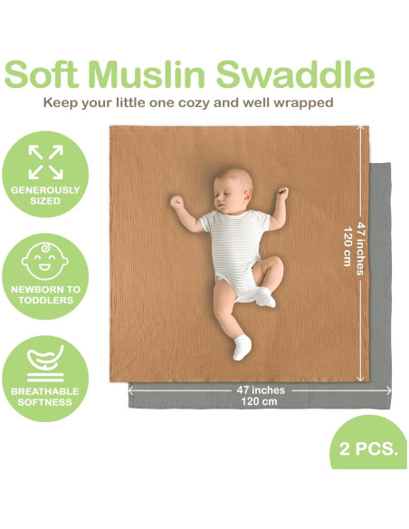 Manta de Muselina Algodón Orgánico Infancie 119x119 cm Oro/Salmón