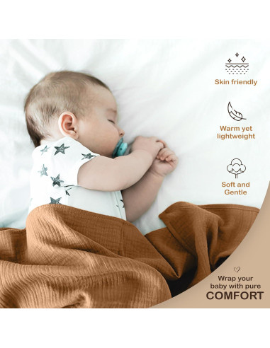 Manta de Muselina Algodón Orgánico Infancie 119x119 cm Oro/Salmón