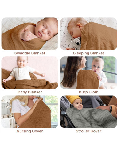 Manta de Muselina Algodón Orgánico Infancie 119x119 cm Oro/Salmón