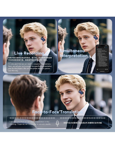 Auriculares de Traducción AI MOZC 4-en-1 Bluetooth 5.4 Azul