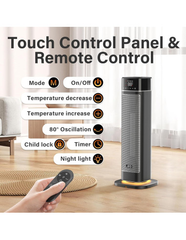 Calefactor eléctrico JRD 1500W 24" con control remoto y oscilación