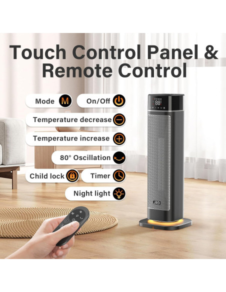 Calefactor eléctrico JRD 1500W 24" con control remoto y oscilación