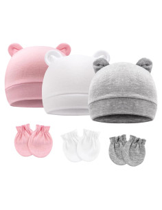 Conjunto Gorro y Manoplas AQOKKA Bebé 0-3 Meses Orejas de Oso
