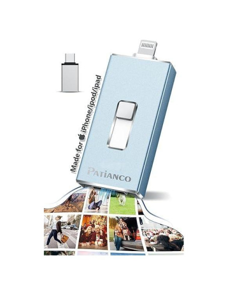 Unidad Flash USB 256GB Patianco para iPhone y iPad Azul