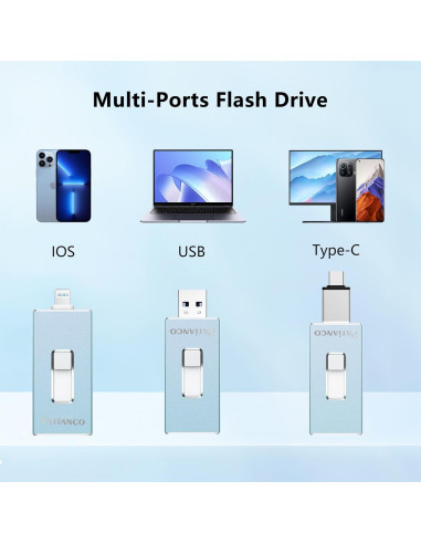 Unidad Flash USB 256GB Patianco para iPhone y iPad Azul