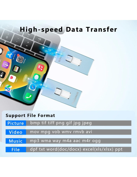 Unidad Flash USB 256GB Patianco para iPhone y iPad Azul