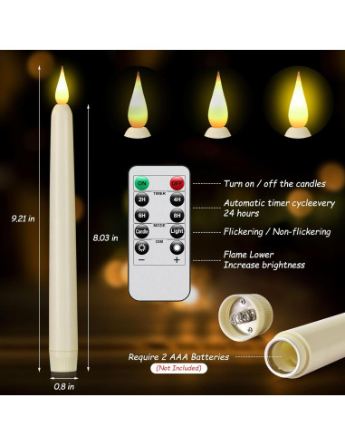 Velas LED Sin Llama Marfil 9pack con Control Remoto y Temporizador