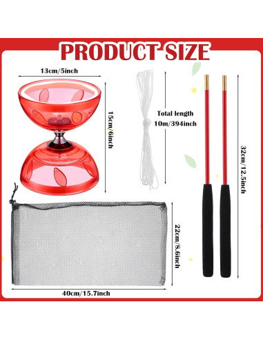 Juego de Diabolo Chino Simgoing Rojo con Palos y Cuerda