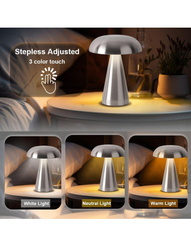 Lámpara de Mesa LED Inalámbrica Leroxo Plata 3 Colores