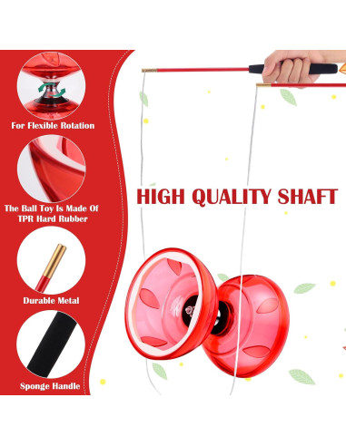 Juego de Diabolo Chino Simgoing Rojo con Palos y Cuerda