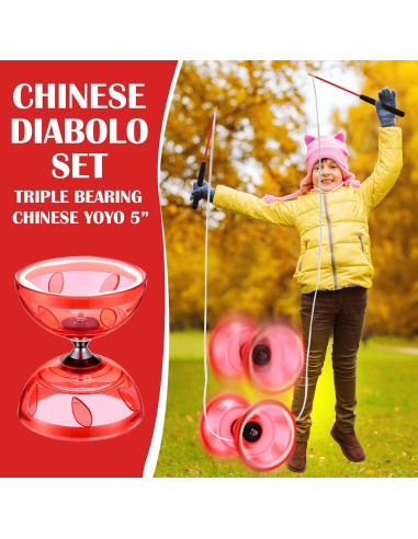 Juego de Diabolo Chino Simgoing Rojo con Palos y Cuerda