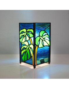 Lámpara de Mesa Tiffany Monstera Deliciosa Vidrio Templado 16cm 2