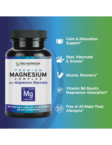 Suplemento de Magnesio Glicinato Trio Nutrition 420 mg 90 Cápsulas