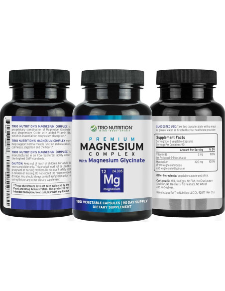 Suplemento de Magnesio Glicinato Trio Nutrition 420 mg 90 Cápsulas