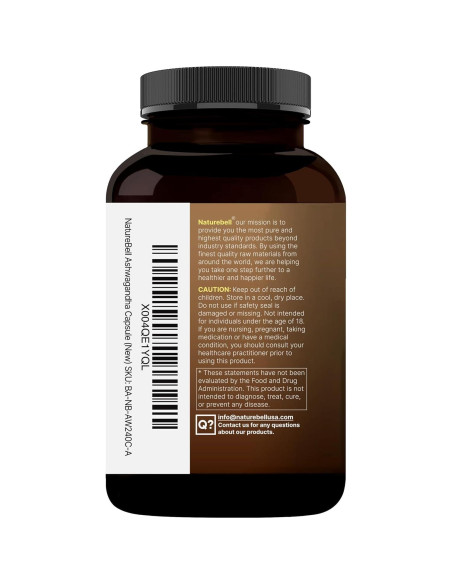 Suplemento de Ashwagandha NatureBell 240 Cápsulas 12500 mg